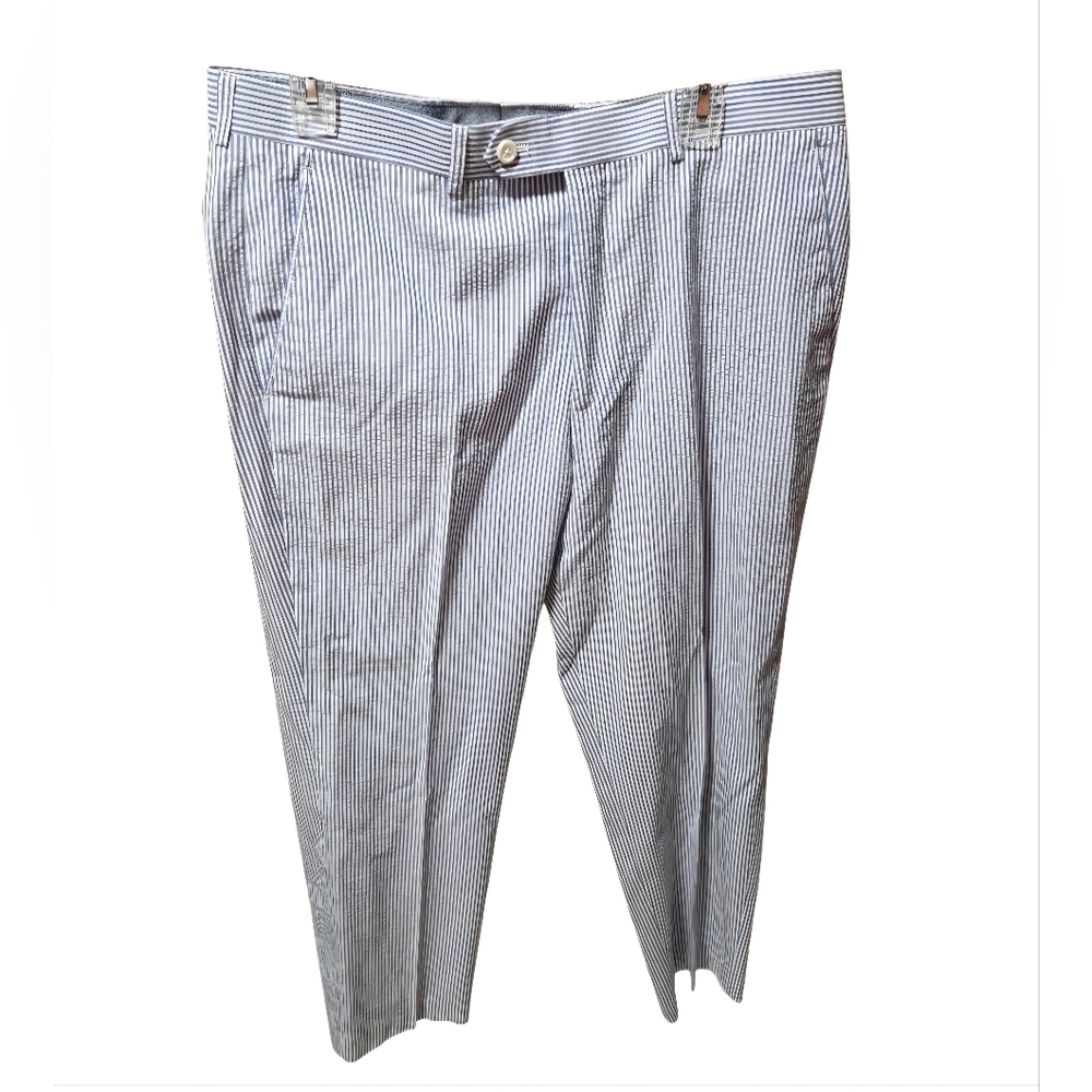 Alan Flusser Seersucker Pants Blue & White Cotton Size 34x30